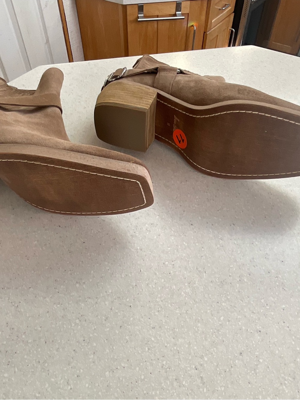 Sam Edelman Tan Suede Ankle Booties with Strap Detail - Picture 2 of 7